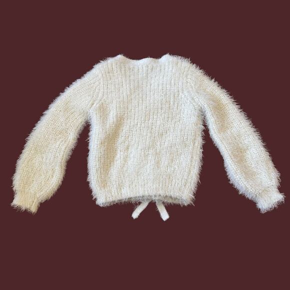 7 for All Mankind Fuzzy Teddy Sweater Faux Button Front Bow Long Sleeve 18 M - Picture 9 of 12